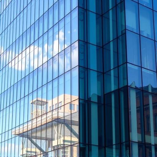 Architettura moderna di un edificio aziendale con riflessi nel vetro