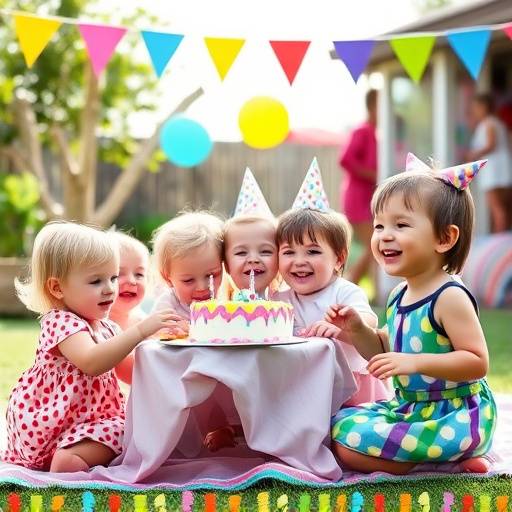 Bambini che giocano felicemente in una festa di compleanno all'aperto