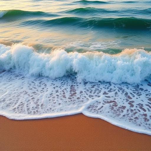 Onde dell'oceano che si infrangono su una spiaggia sabbiosa all'alba