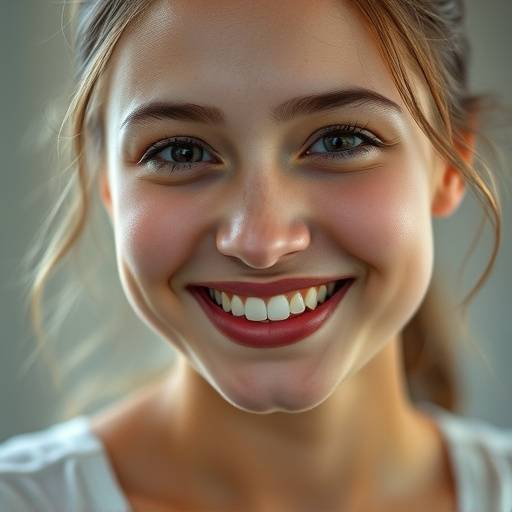 Primo piano di una giovane donna sorridente con luce naturale soffusa