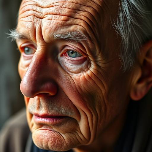 Ritratto di un anziano signore con rughe profonde e uno sguardo saggio