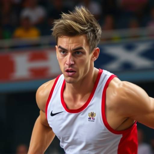 Un atleta in azione durante una competizione sportiva, con espressione di determinazione